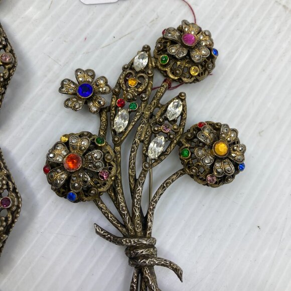 HOLLYCRAFT ? victorian austro-hungarian revival marcasites bracelet brooch set - Picture 2 of 4